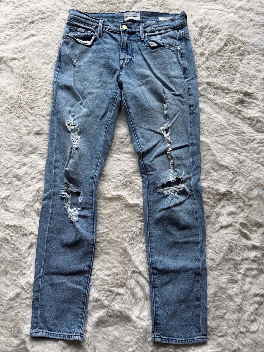 Frame Denim Straight Leg Distressed Blue Jeans